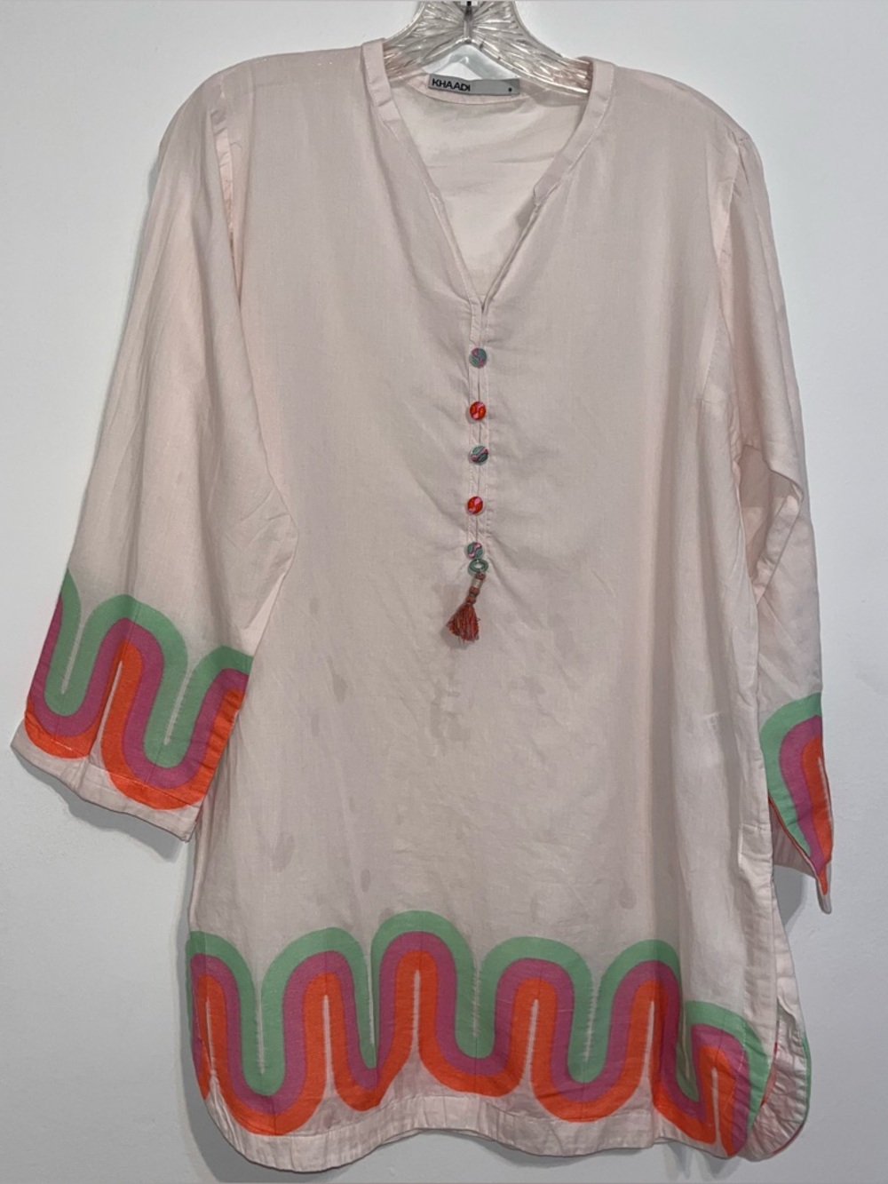 Cream Embroidered V-Neck Tunic Top